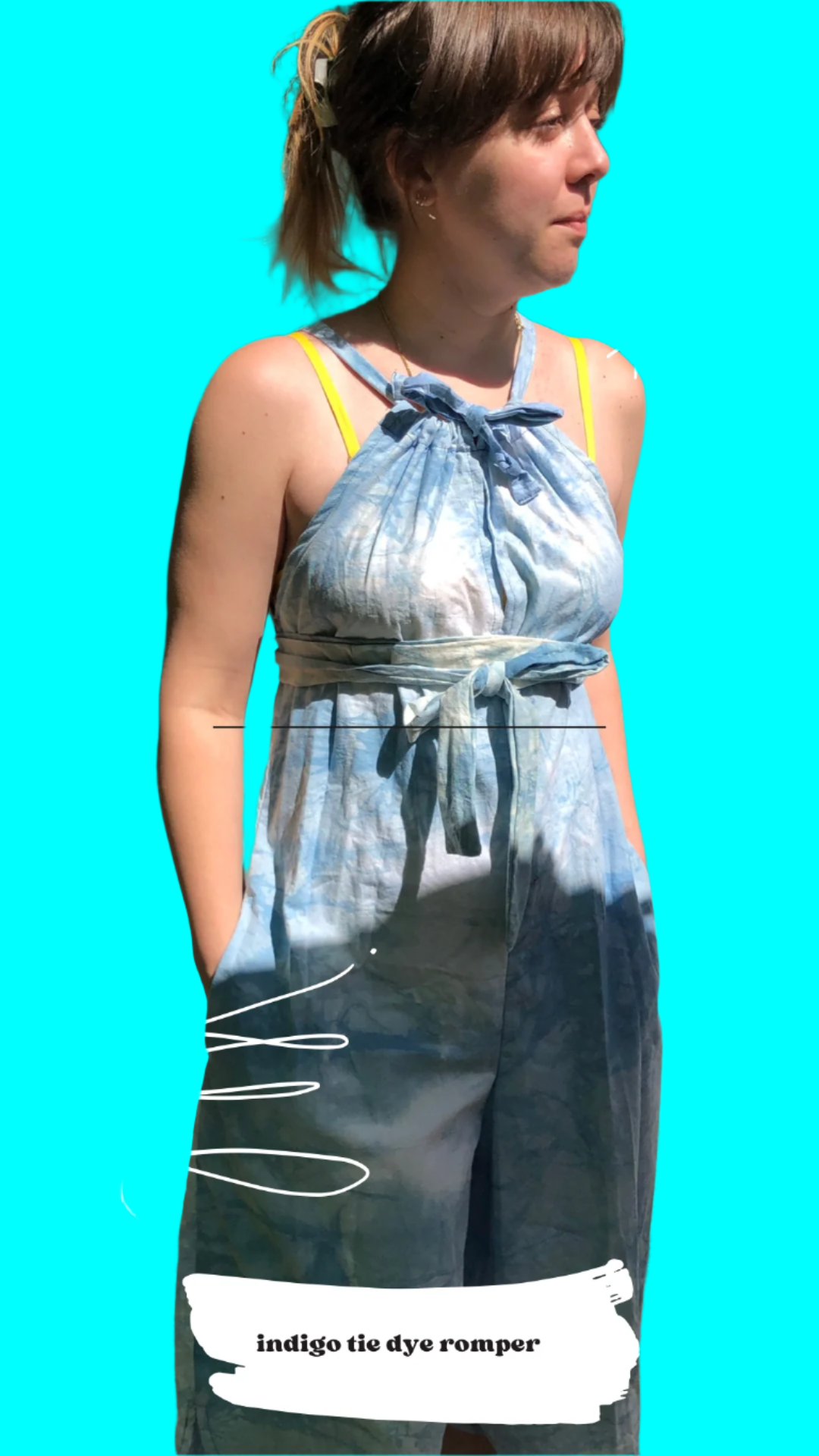 ROMPER -Sleeveless Indigo tie dye