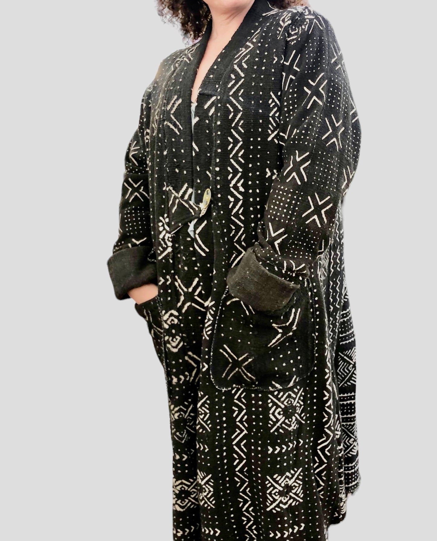 FULL LENGTH MUDCLOTH COAT