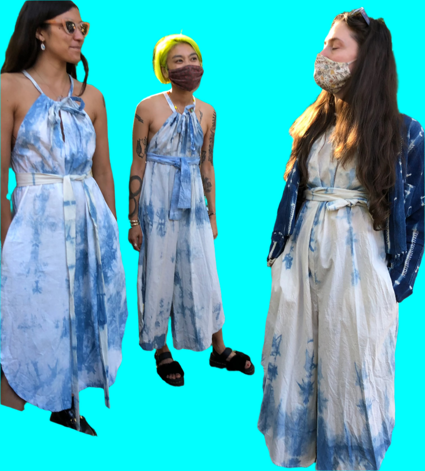 ROMPER -Sleeveless Indigo tie dye