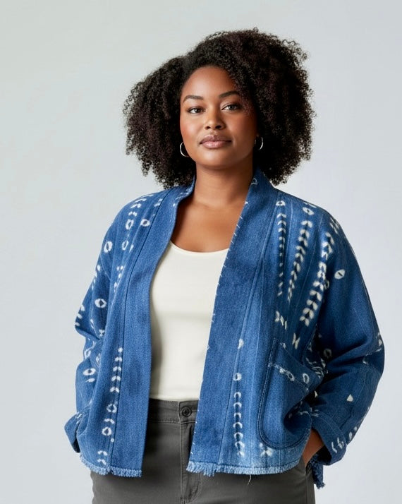 cropped jacket over fitted indigo knee length dress VINTAGE size: Large – Wisdomeyeclothing 11/10 PRETTYGARDEN Womens Casual V Product Details Size:Other Colors