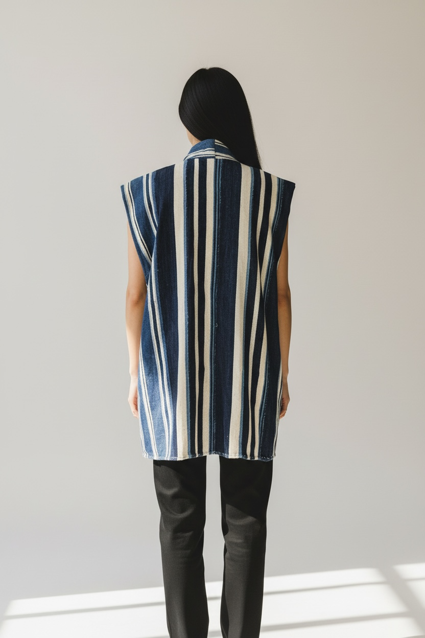 VEST -Long Vintage Indigo stripped