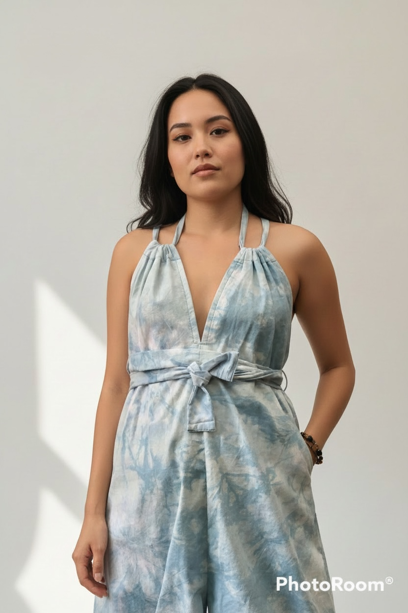ROMPER -Sleeveless Indigo tie dye