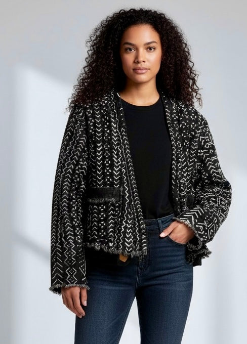 CROPPED JACKET black w white pattern size small
