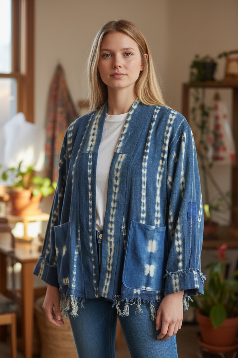 CROPPED JACKET VINTAGE INDIGO. size: small