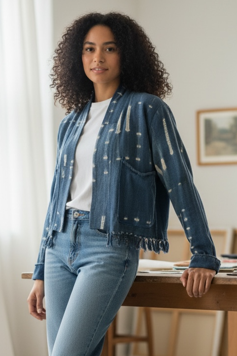 CROPPED JACKET VINTAGE INDIGO. size: small