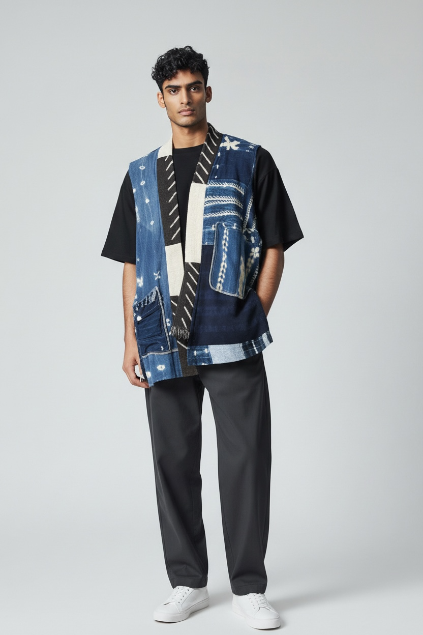 VEST Long Mudcloth and Indigo Patchwork