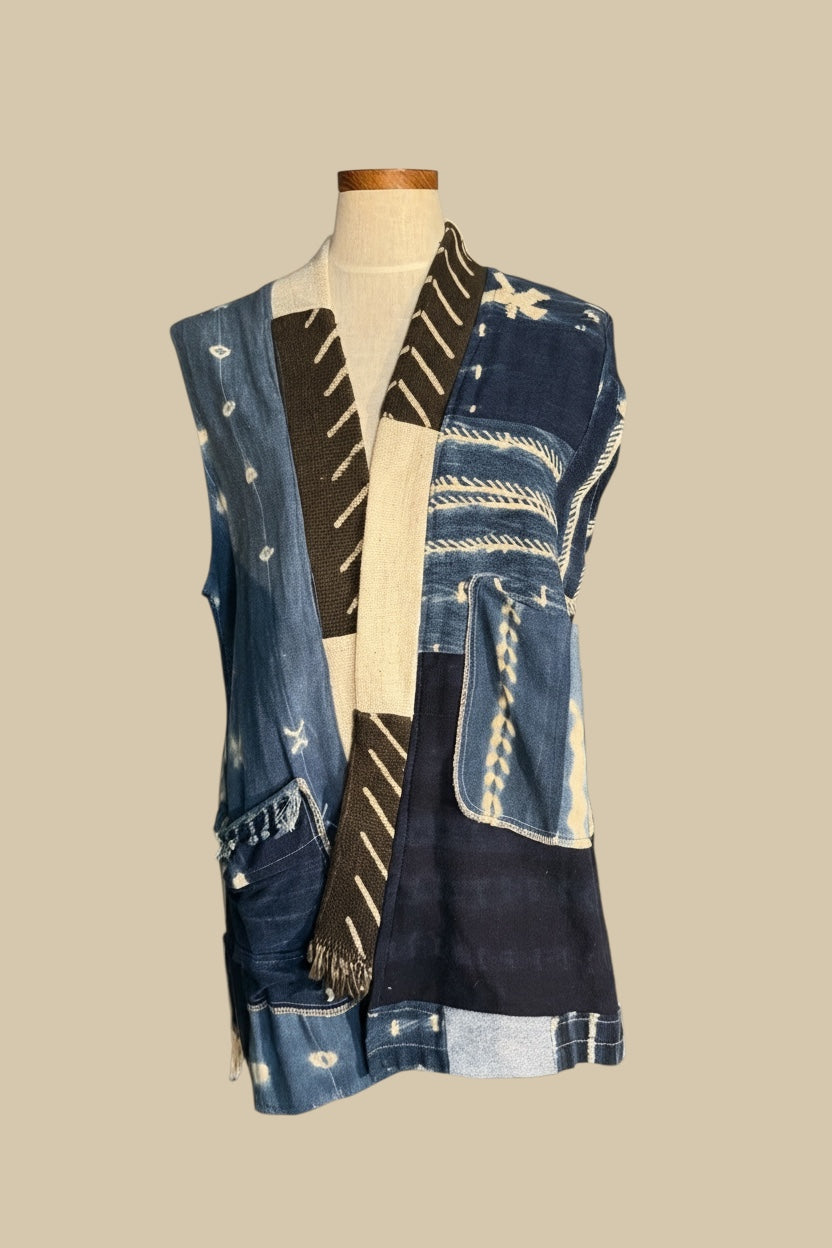 VEST Long Mudcloth and Indigo Patchwork