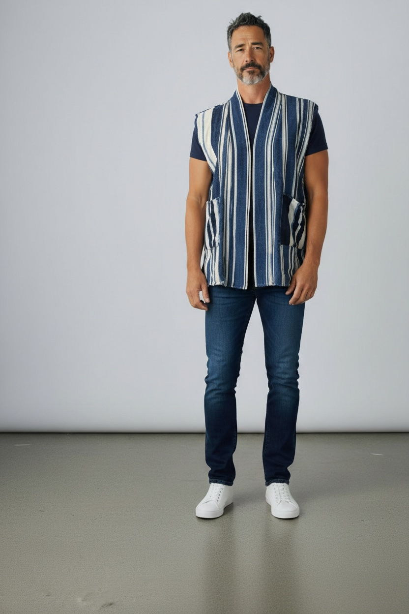 VEST -Long Vintage Indigo stripped