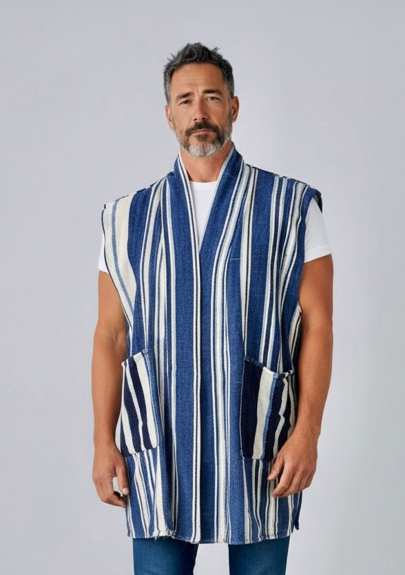 VEST -Long Vintage Indigo stripped