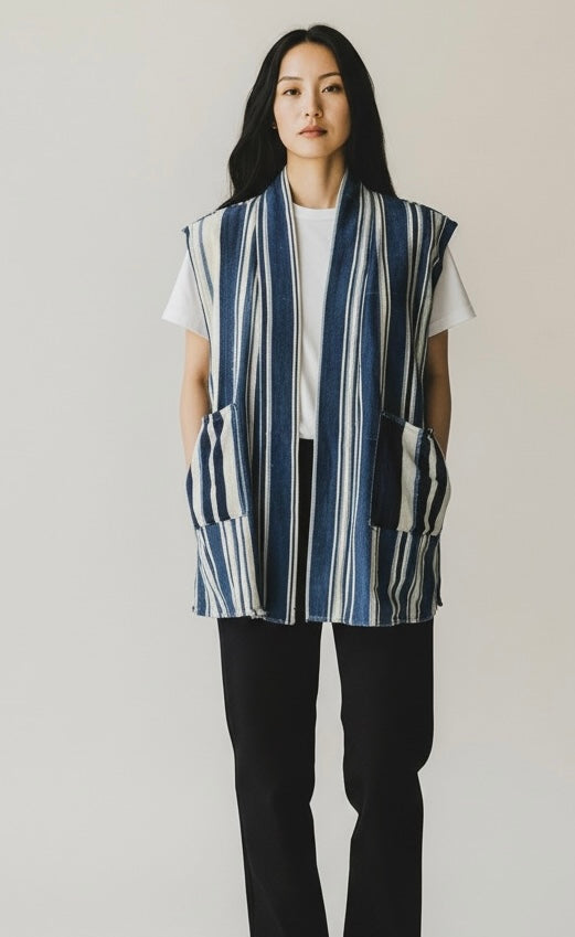 VEST -Long Vintage Indigo stripped