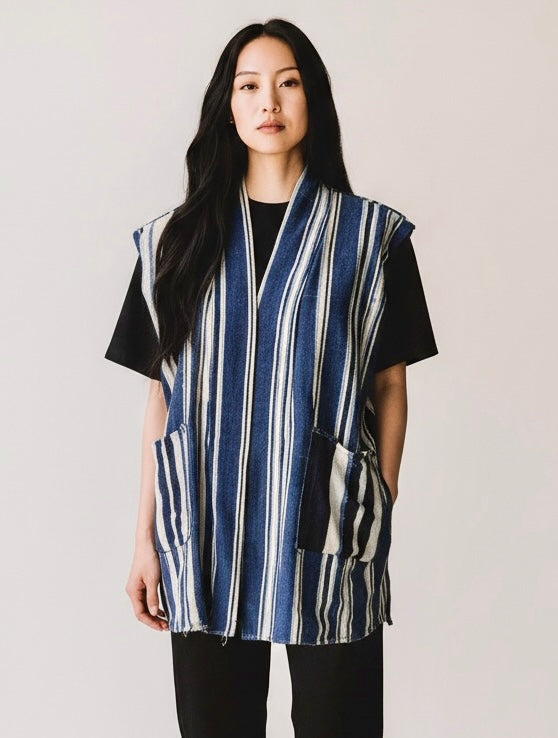 VEST -Long Vintage Indigo stripped