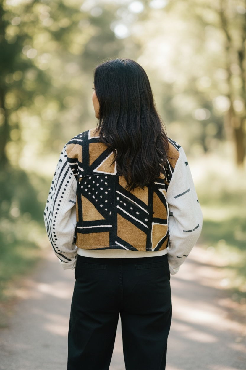 CROPPED JACKET 3 color mudcloth size small