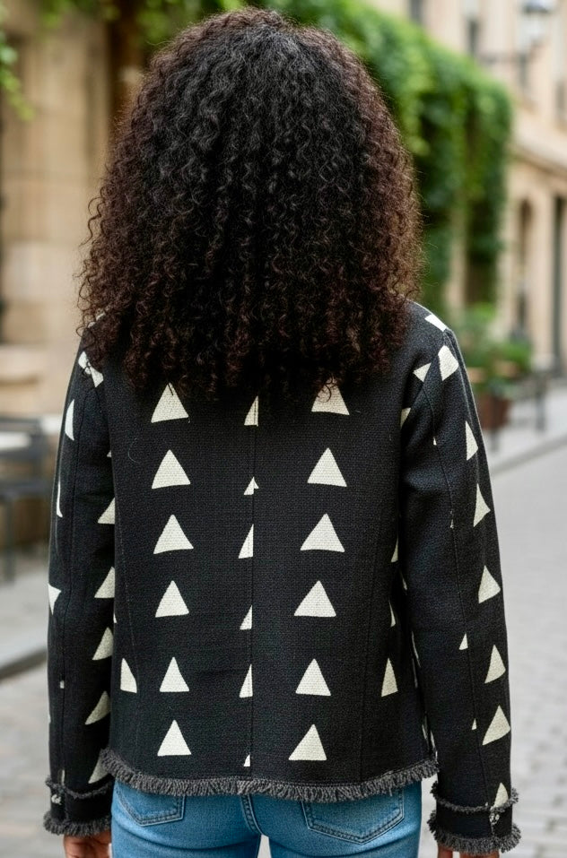 CROPPED JACKET black w white triangles size small