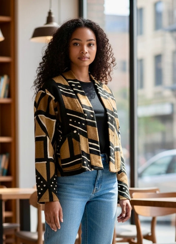 CROPPED JACKET 3 color mudcloth size small