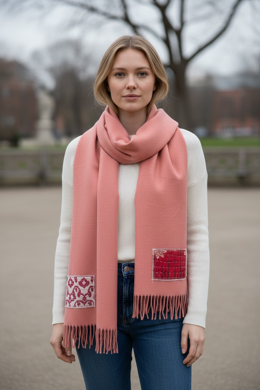 Window scarf  cotton/rayon with mudcloth or kantha insert