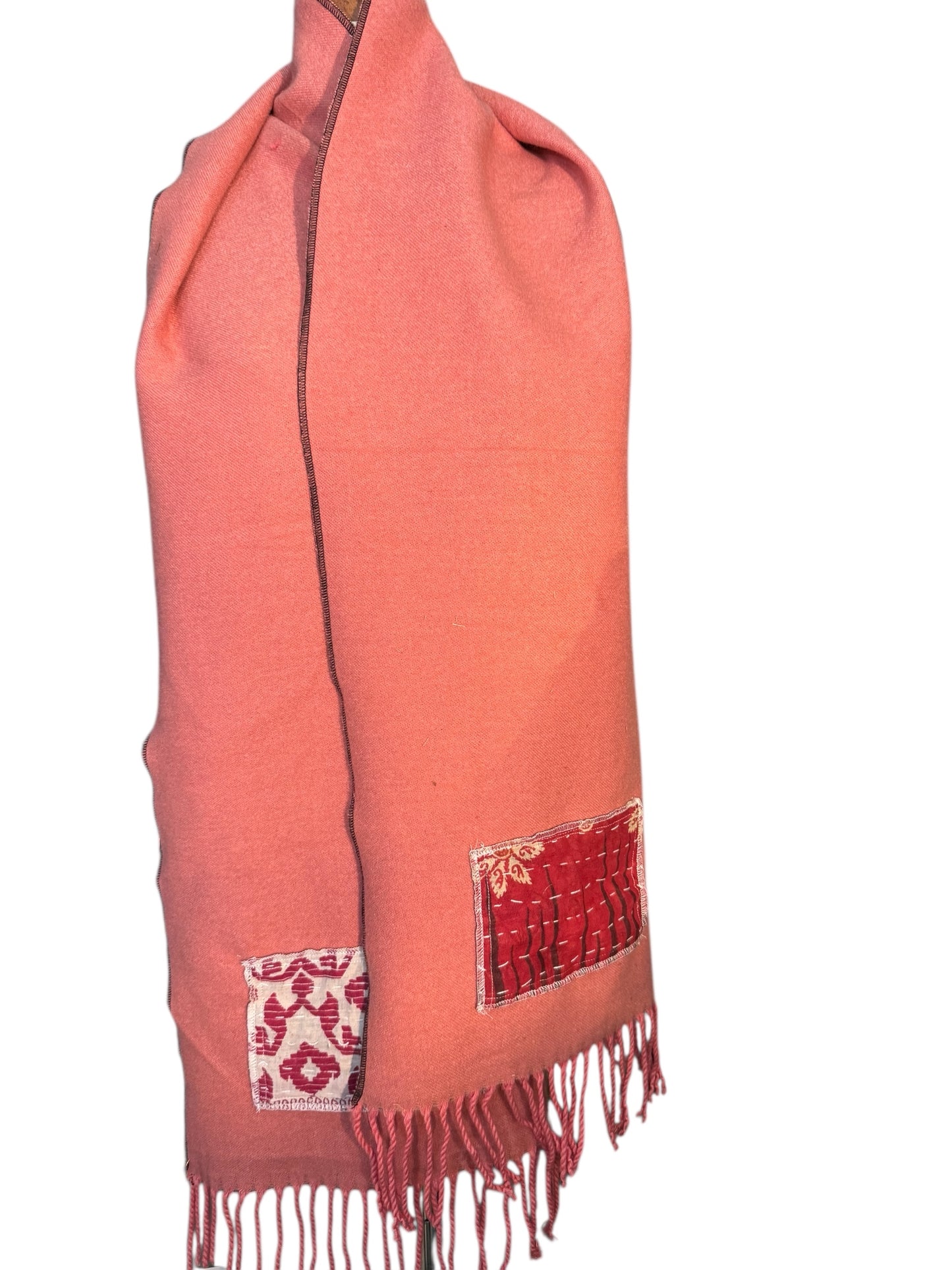 Window scarf  cotton/rayon with mudcloth or kantha insert